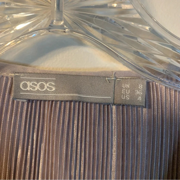 Asos Lilac Purple Shimmery Ribbed V-Neck Midi Dress 4 - Picture 3 of 7